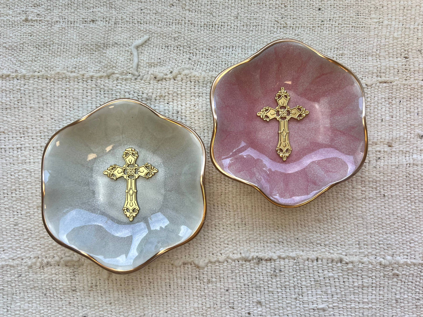 Lotus Flower Cross Jewelry Dish: Pink
