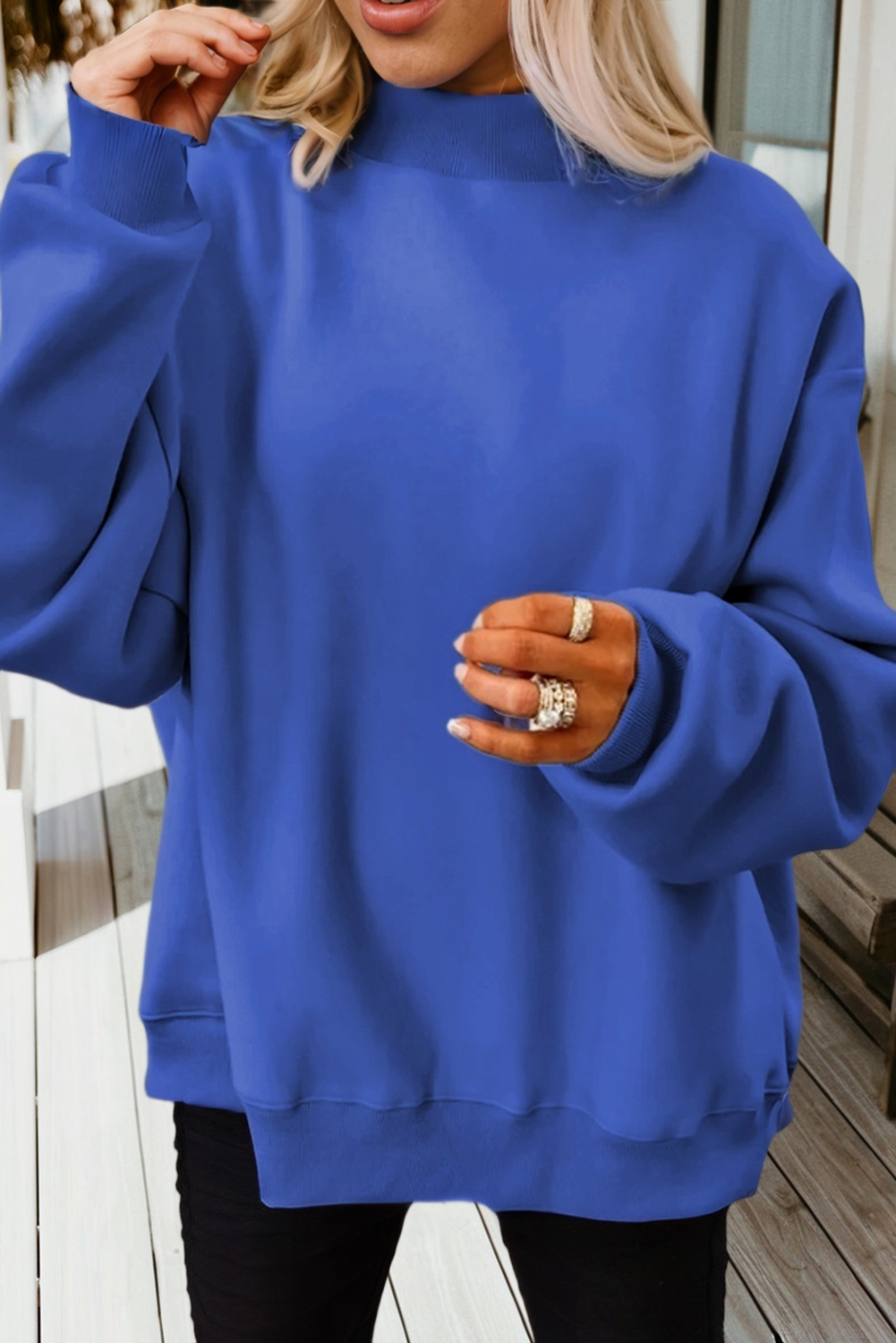 Love Solid Oversize Reversible Mock Neck Sweatshirt (S-XL): Racing Red / Missy / XL