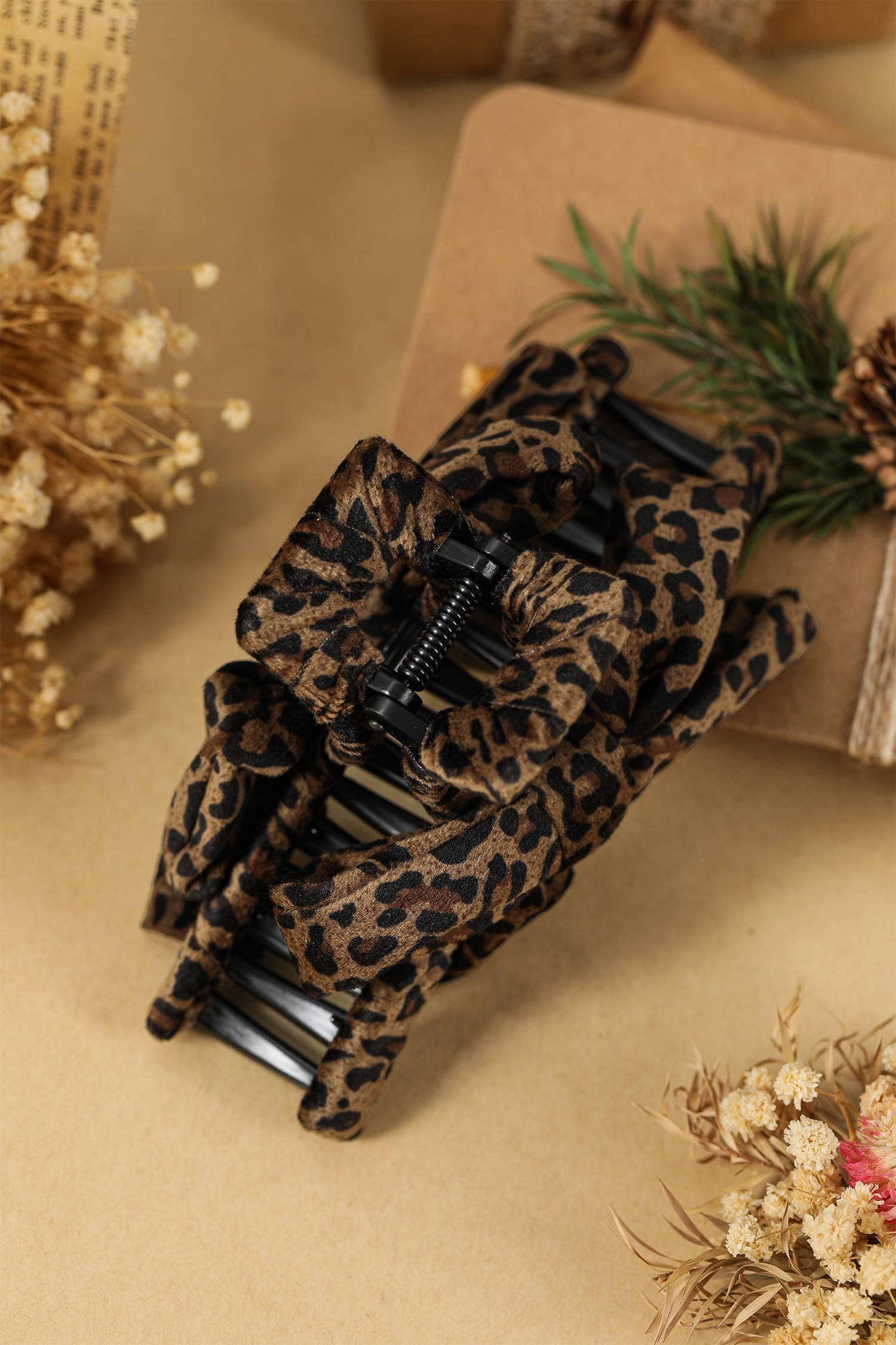 LDC Leopard Cloth Wrap Durable Plastic Hair Claw Clip: Chestnut / ONE SIZE