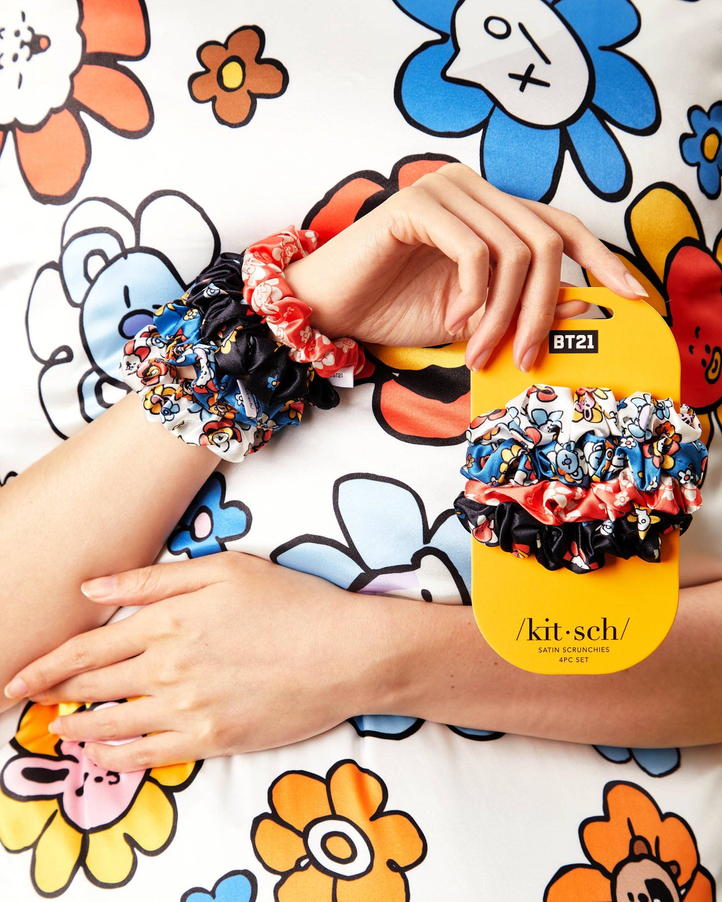 BT21 x Kitsch Satin Sleep Scrunchies 4pc Set