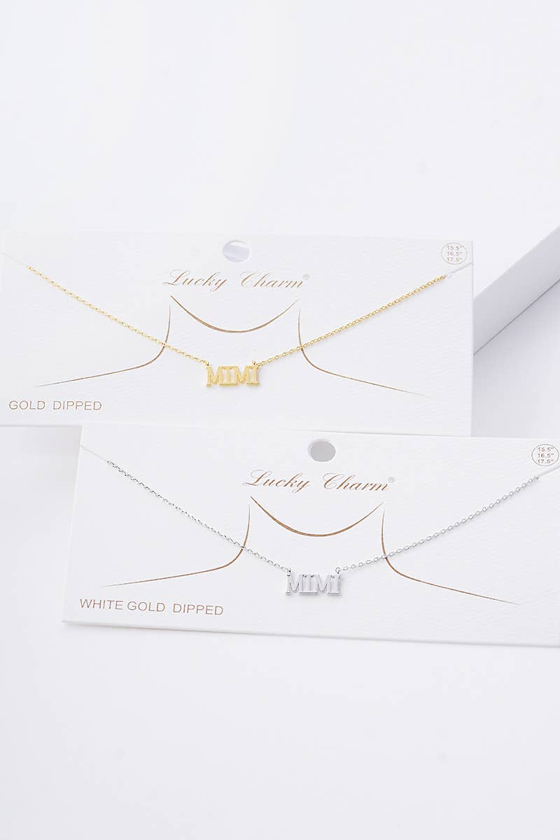 Gold Plated Bold Letter Mimi Necklace: Gold