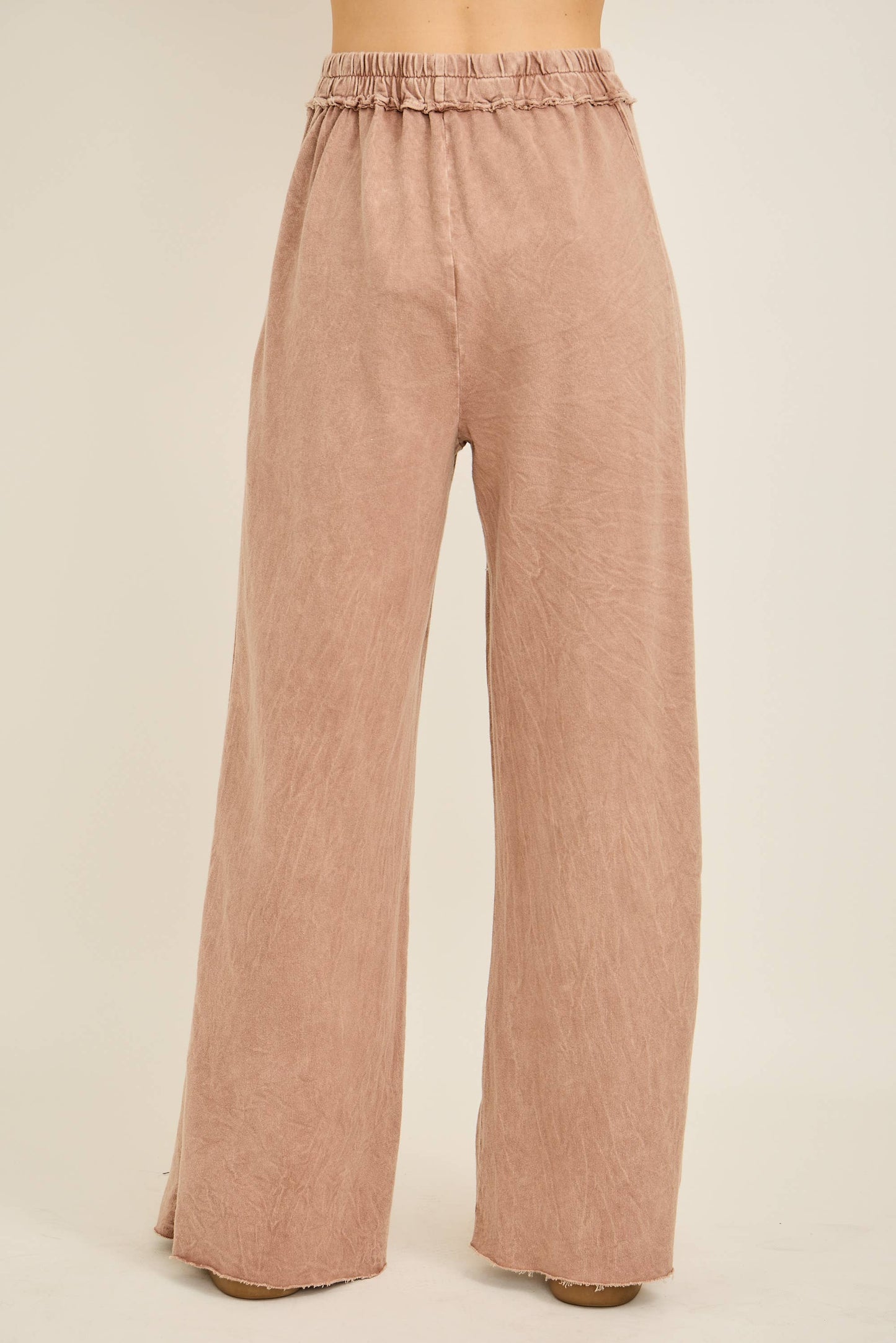 Mineral Wash Side Knit detail wide leg pants HE5878P: Midnight Green / S-M-L / 2-2-2