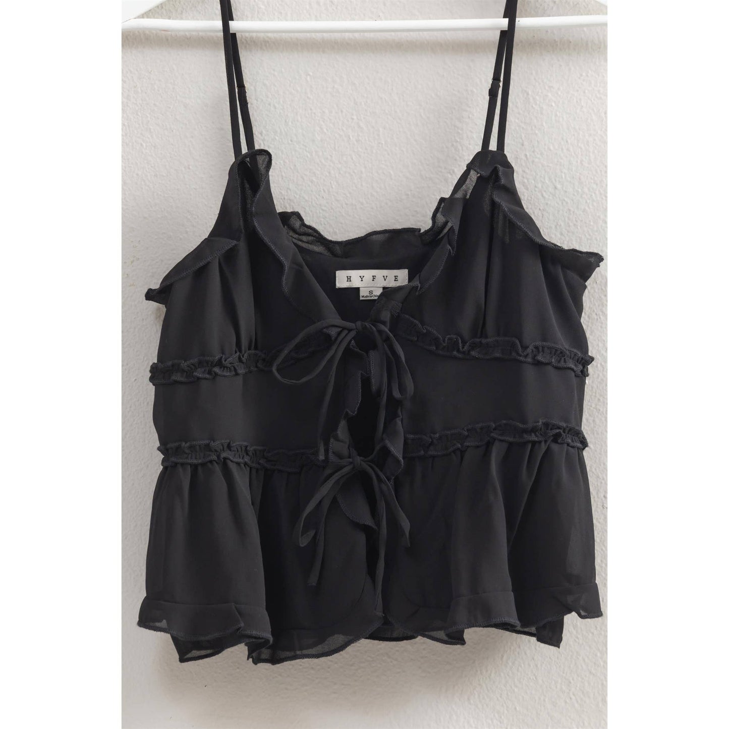 HF25E382-Chiffon Sleeveless Ruffled Cami Top: GREEN / S-M-L(2-2-2)