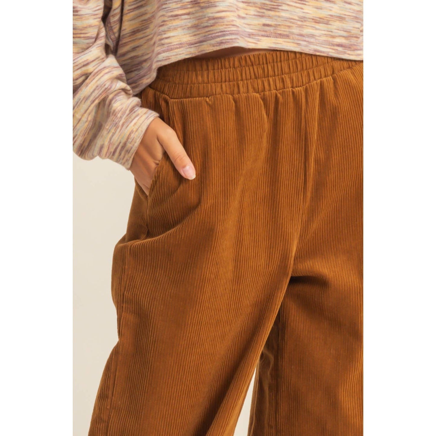 Corduroy High-Waisted Wide Leg Pants: BLACK / S-M-L(2-2-2)