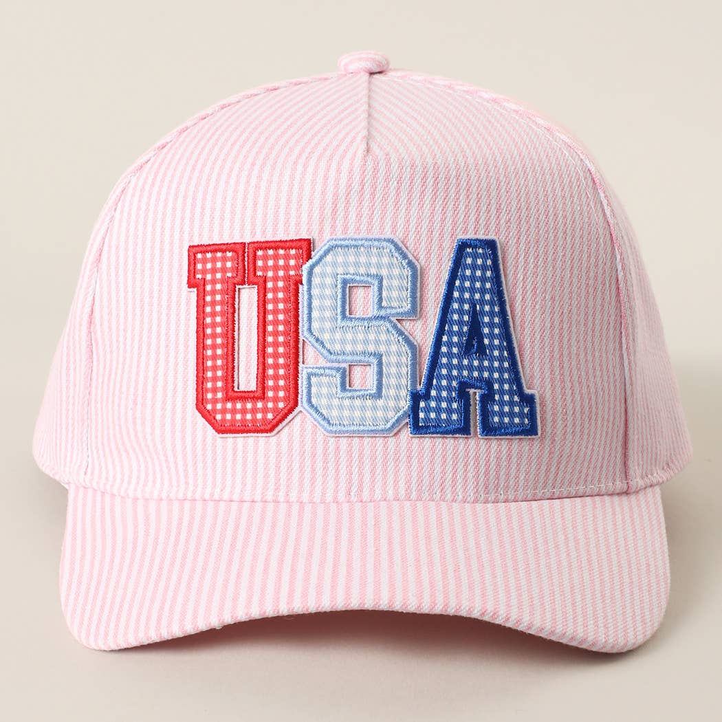 USA Embroidered Patch Varsity-Style Stripe Trucker Hat
: BLUE