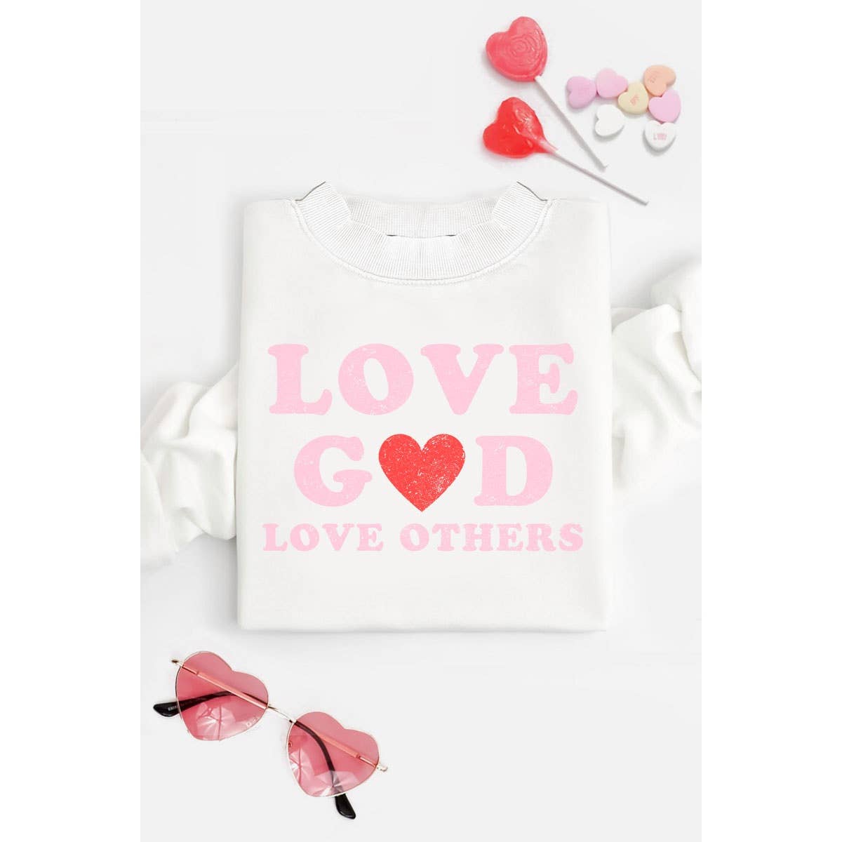 LOVE GOD LOVE OTHERS MINERAL GRAPHIC SWEATSHIRTS: MINERAL HOT PINK / S-M-L-XL(1-2-2-1)