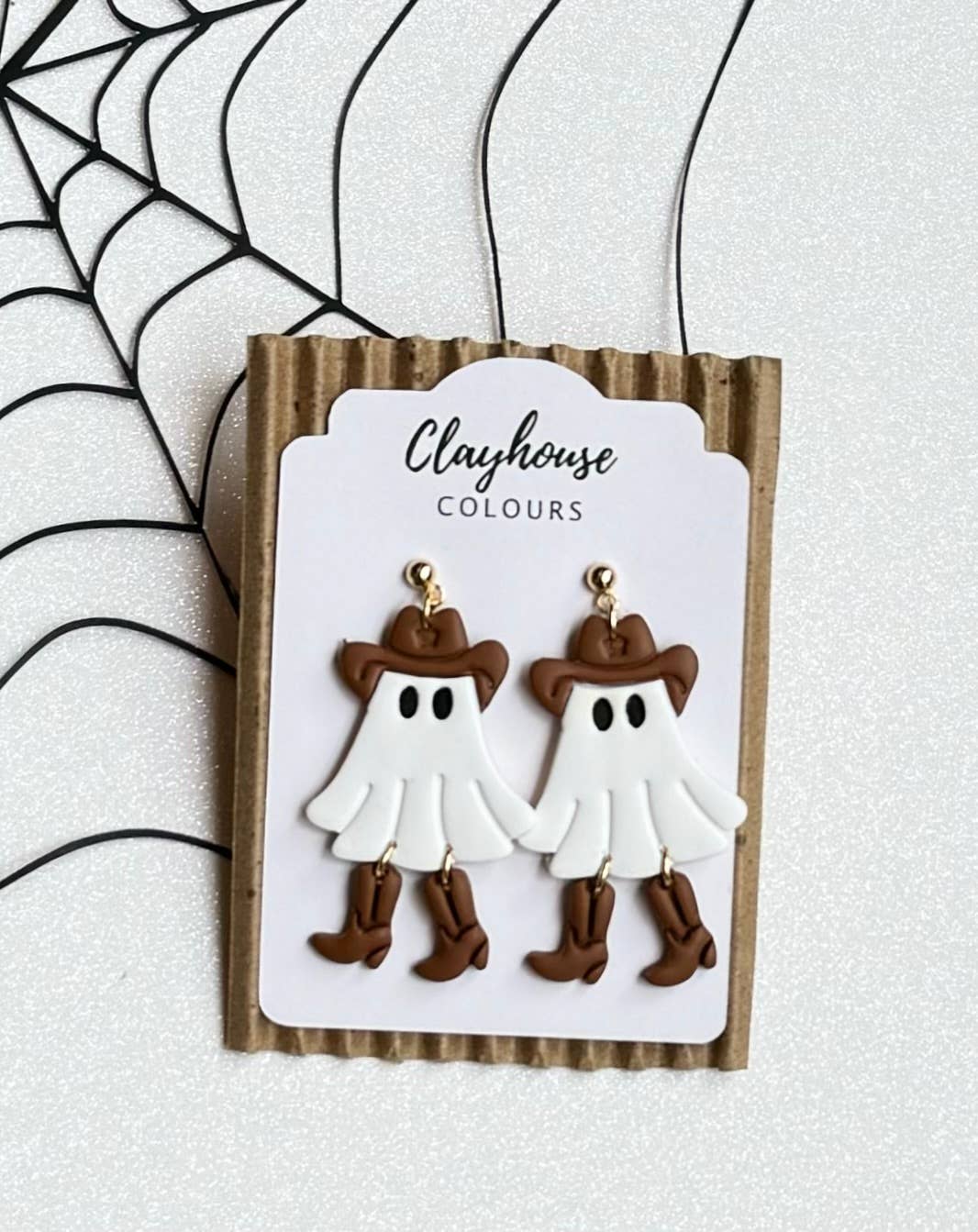 Cowboy Ghost Halloween Earrings : Stainless Steel / Pink/Pink Boots