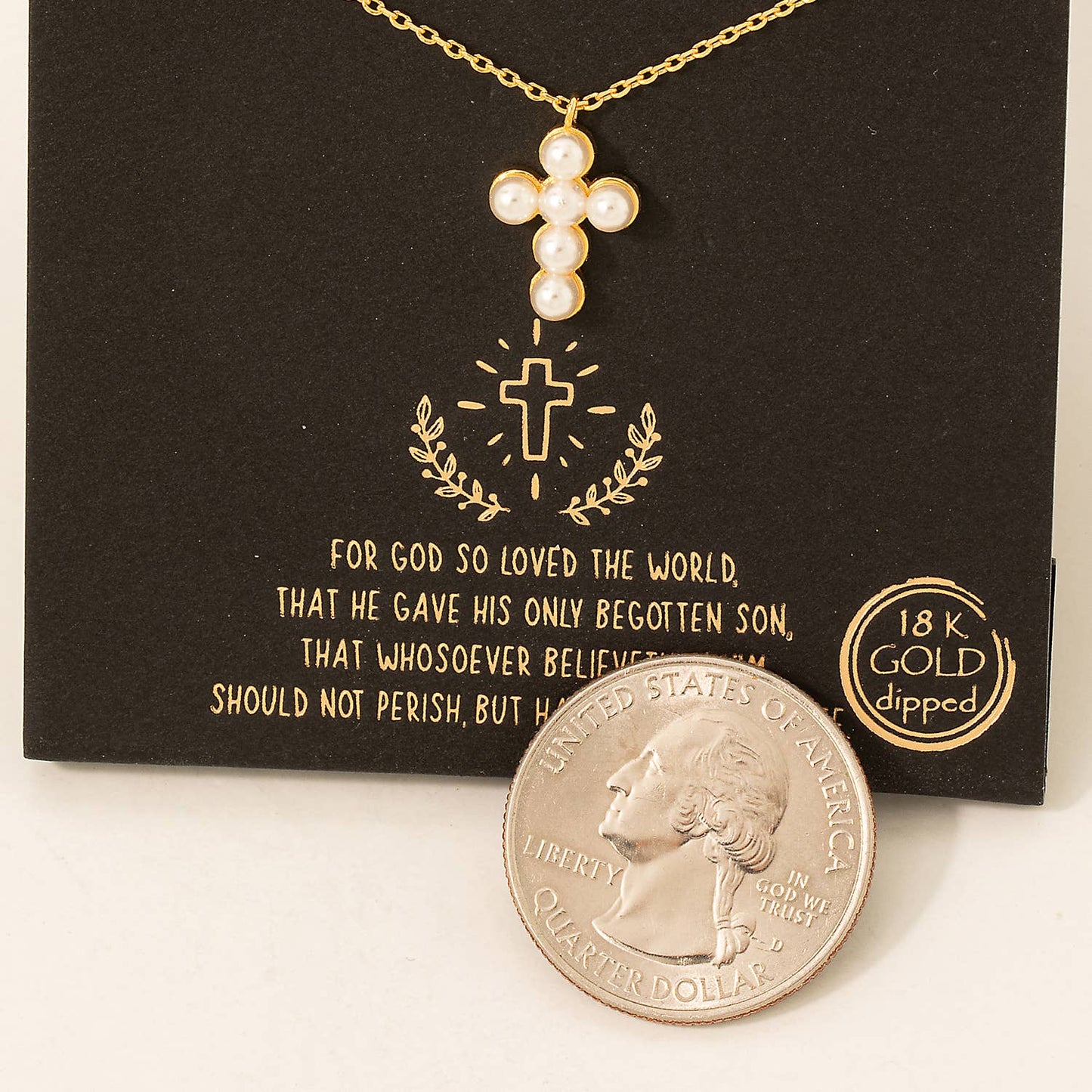 Gold Dipped Pearly Studded Cross Pendant Necklace: G