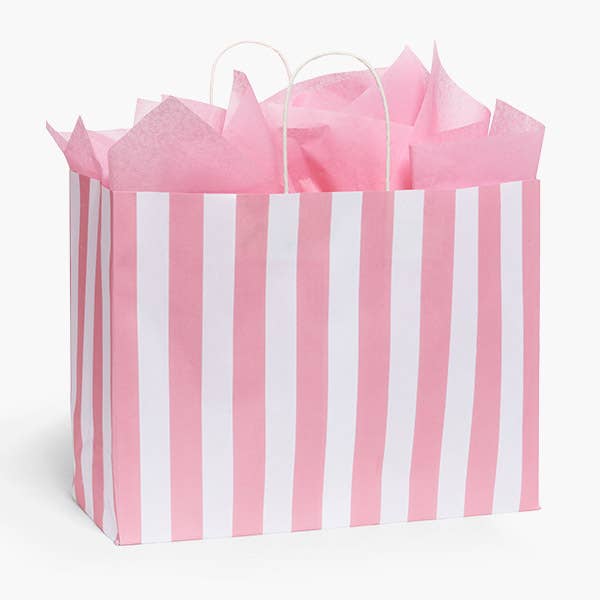 Pink Cabana Stripe Paper Gift Bags: 250 Pack / Cub 8x4.75x10.5"