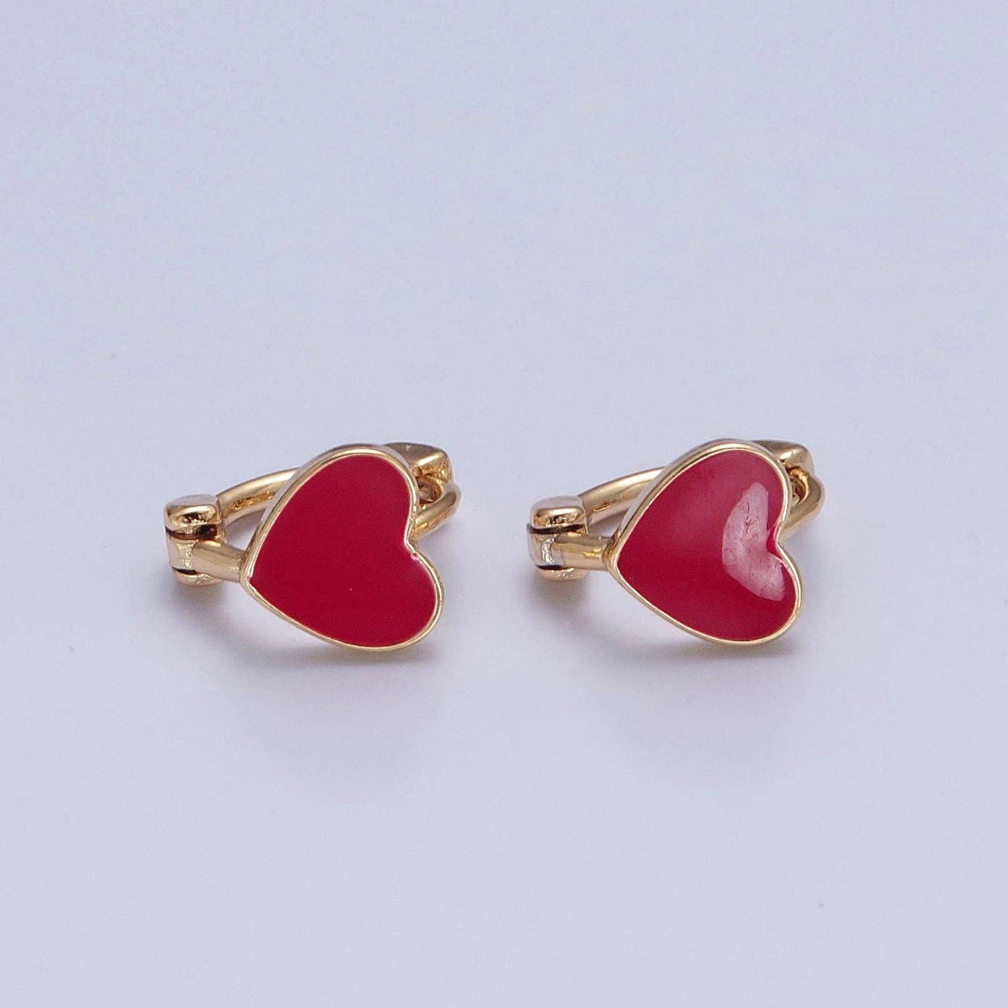 18K Gold Filled Enamel Heart Huggie Earring Pink Red White H: White