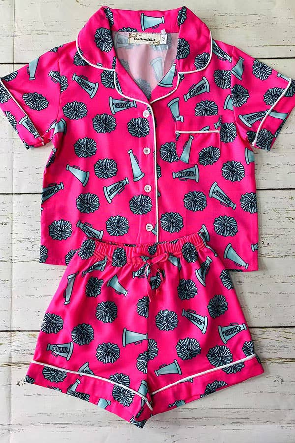 Girls pajamas sets Cheer prints fuchsia top & short XCH04027: XXXL-7/8