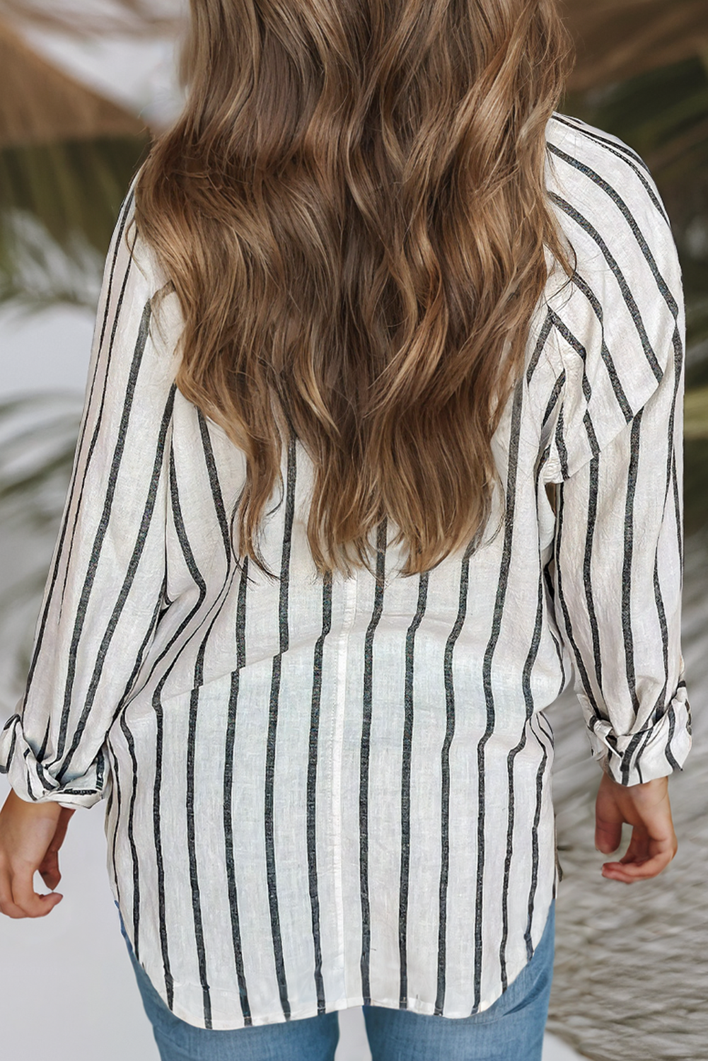 LDC Collared Neck Button Down Stripe Blouse: Pink / XL