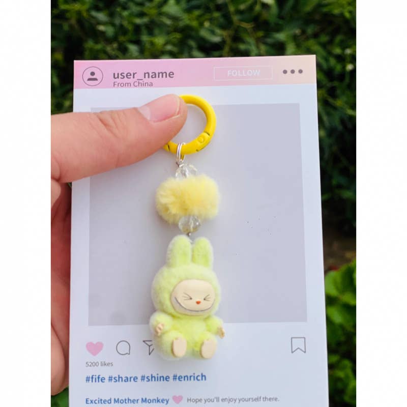 Fluffy Labubu The Monsters keychain bag charm: Gray / S