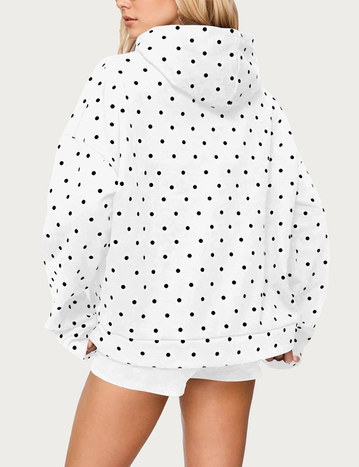 Oversized Polka dot print hoodie: Black / L