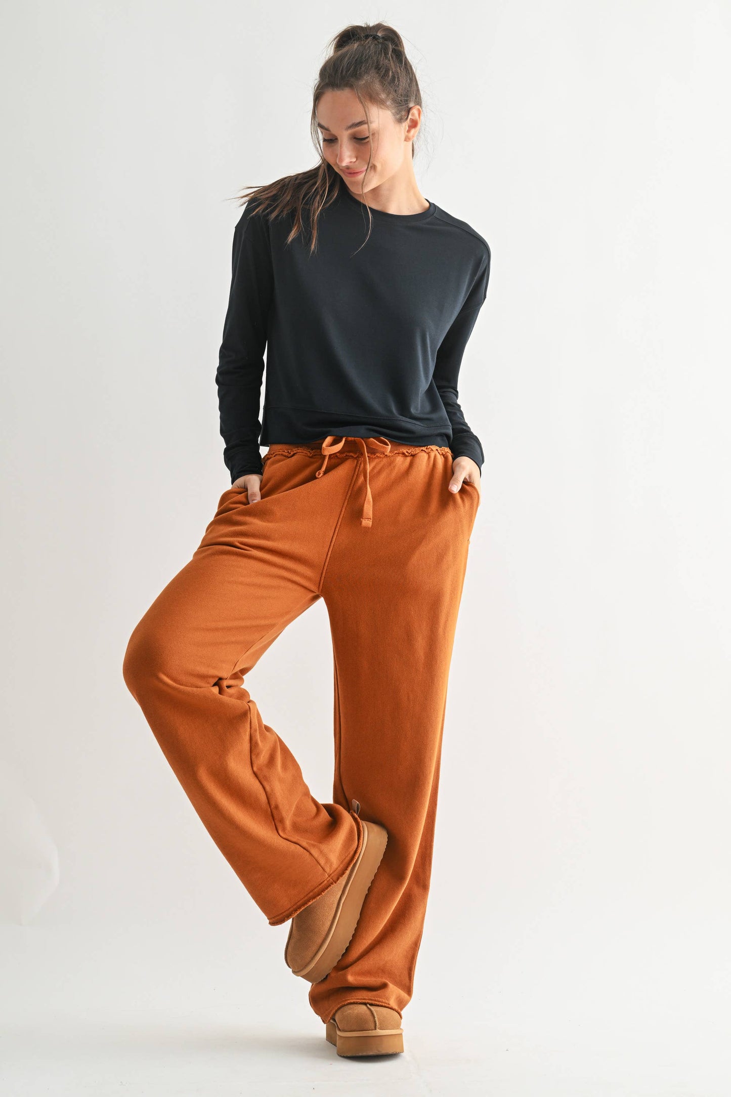 Wide Leg Cotton Core Pants: Black / S:M:L (2:2:2)
