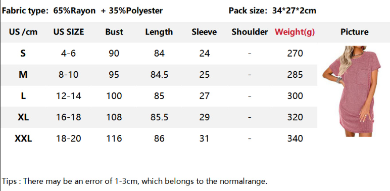 Summer Casual T-shirt Short-sleeved Dress (With Pockets): Royal blue / 65%Rayon + 35%Polyester / M