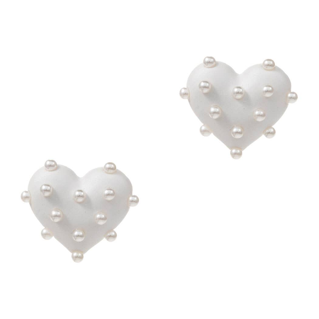 Heart Shaped Color Coated with Pearls Post Earrings: HPK / ONE SIZE