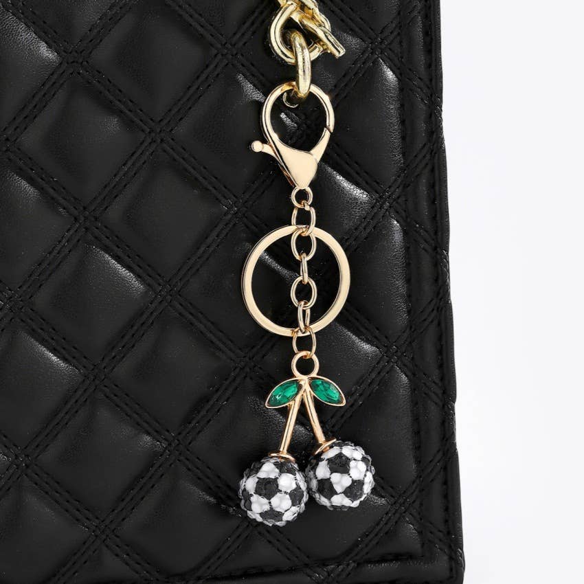 Diamond-Encrusted Cherry Style Ball Sports Keychain