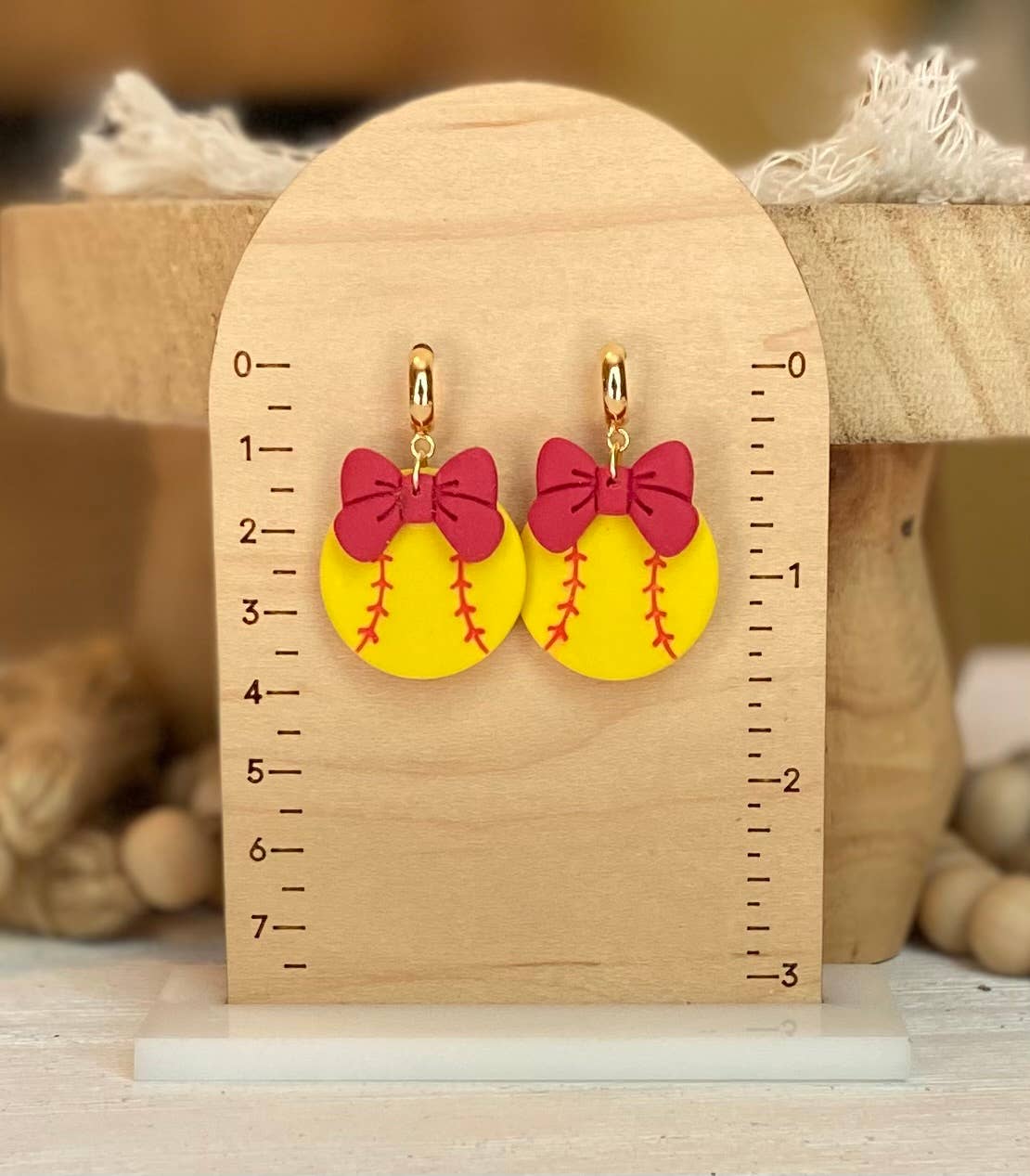 Softball with Bow Earrings : Pink Bow