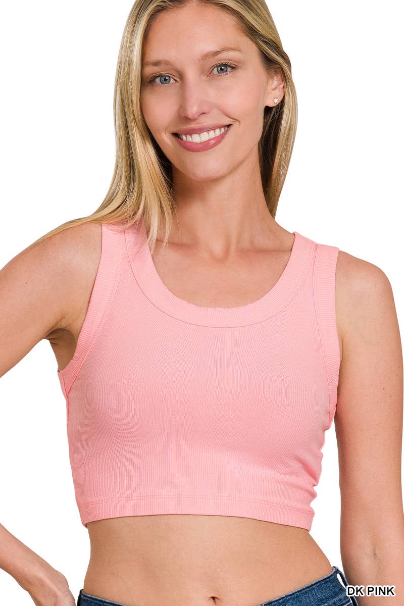 Ribbed Scoop Neck Cropped Tank Top: BLACK / 2-2-1 (S-M-L)