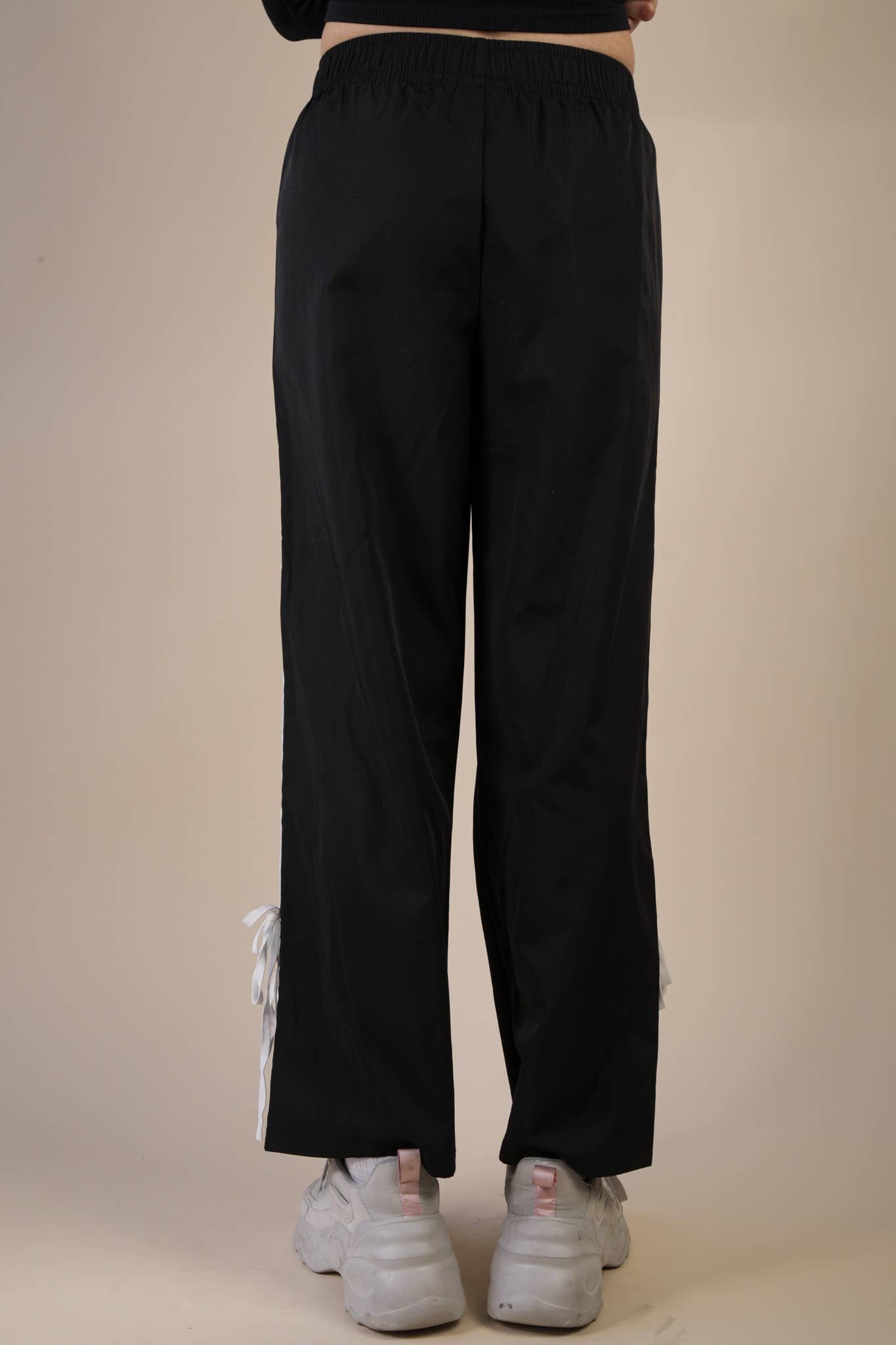 NP70839-Side Ribbon Detail Jersey Pants: RED / S-M-L/2-2-2