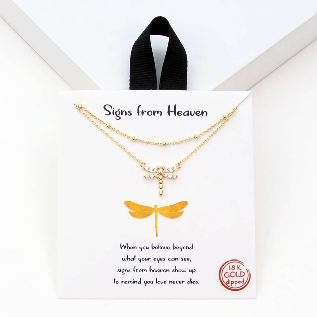 Dragonfly cubic zirconia double layered necklace: Silver / ONE SIZE