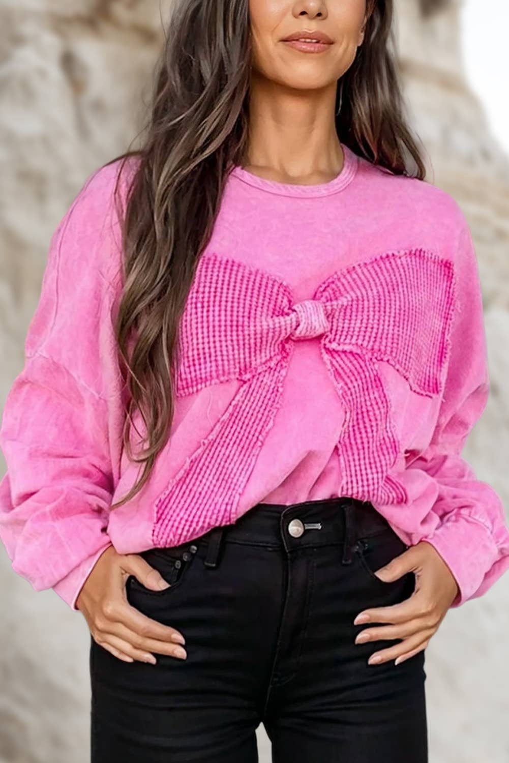 Mineral Wash Big Bow Patch Sweatshirt | S-XL: As shown / Missy / XL