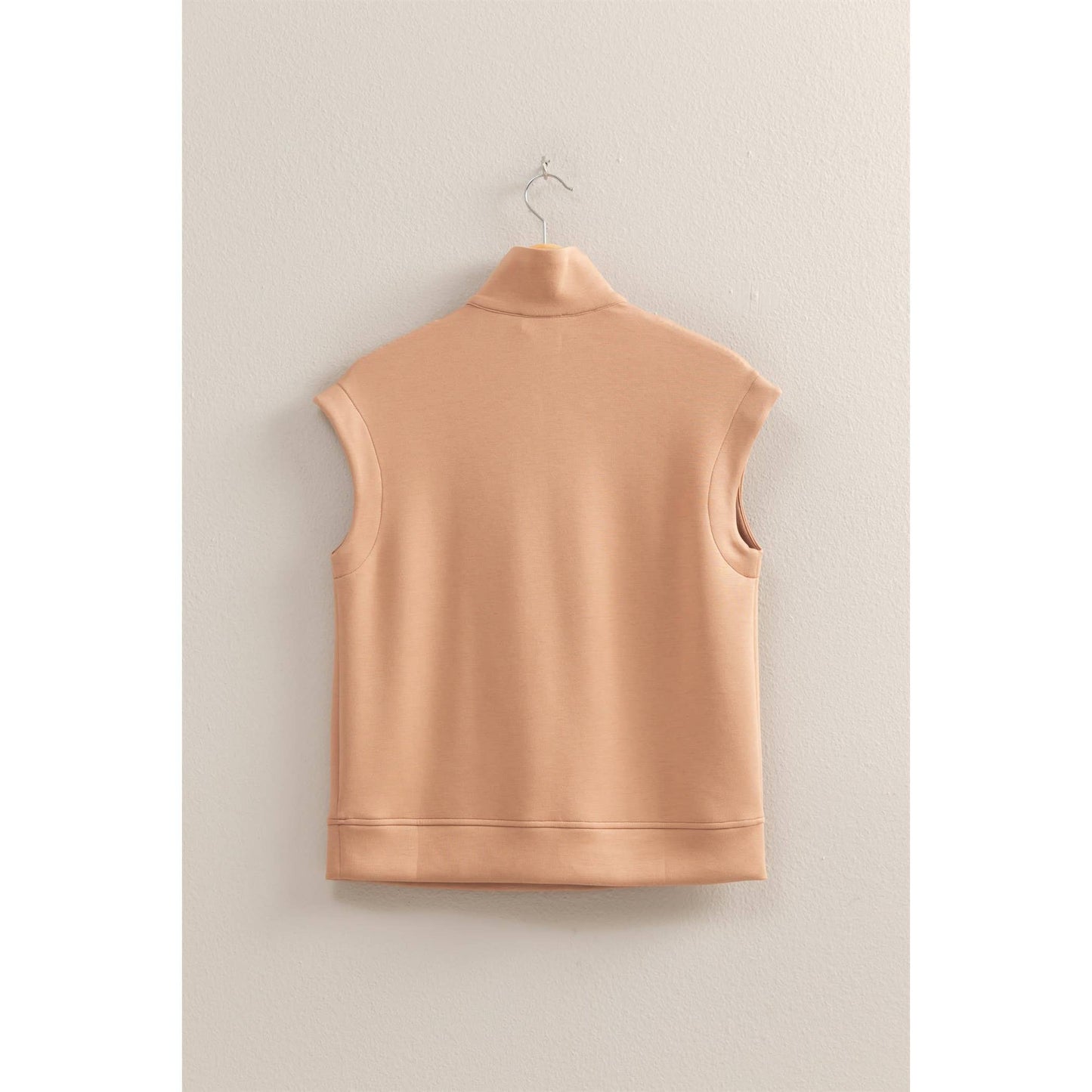 DZ25C571-Mock Neck Half Zip Up Sleeveless Top: BLACK / S-M-L(2-2-2)