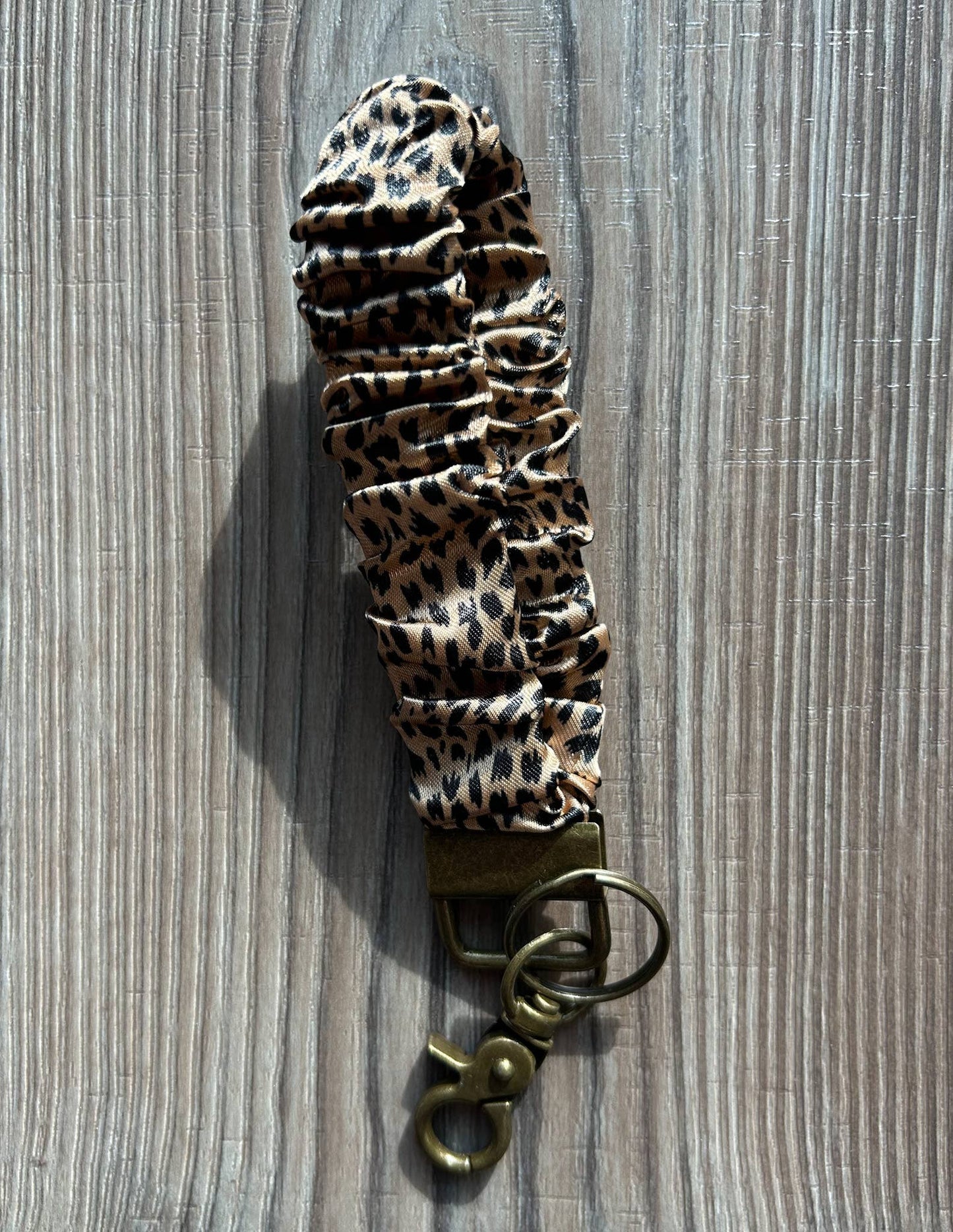 Silky Scrunchie Wristlet Keychain: White Polka Dot