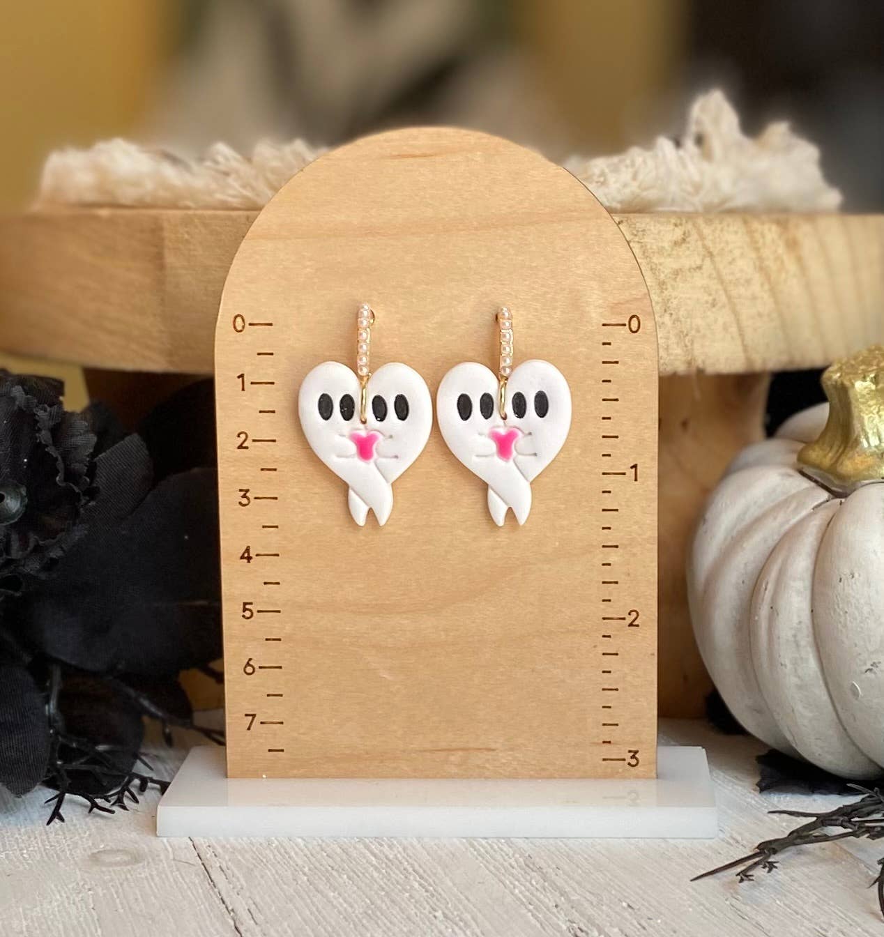 Pink Halloween Earrings | Fall Earrings : Ghost with Bows