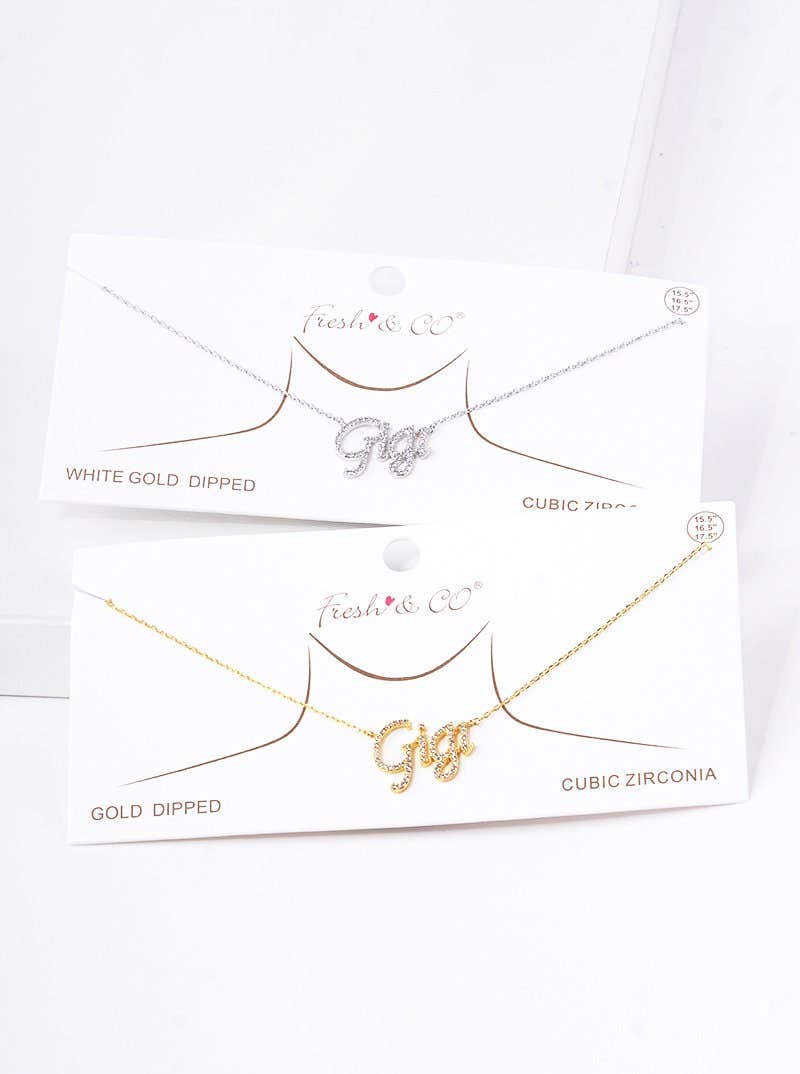 Gold Plated Gigi Script Necklace: Silver