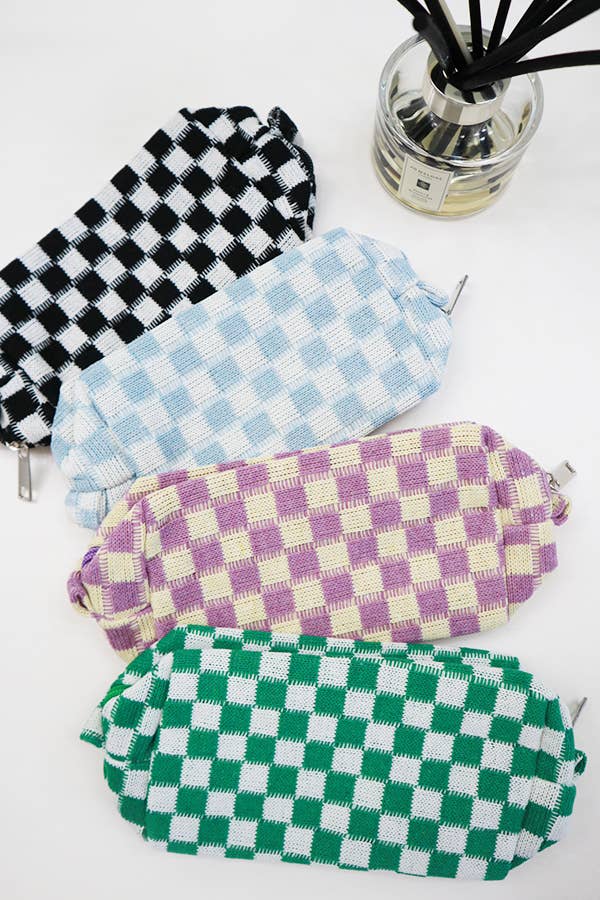 Checkered Knitted Cosmetic Bag: LAVENDER / ONE
