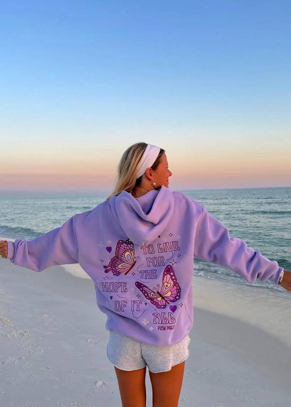 Butterfly Inspired Embroidered fleece oversized Hoodie: Purple / L