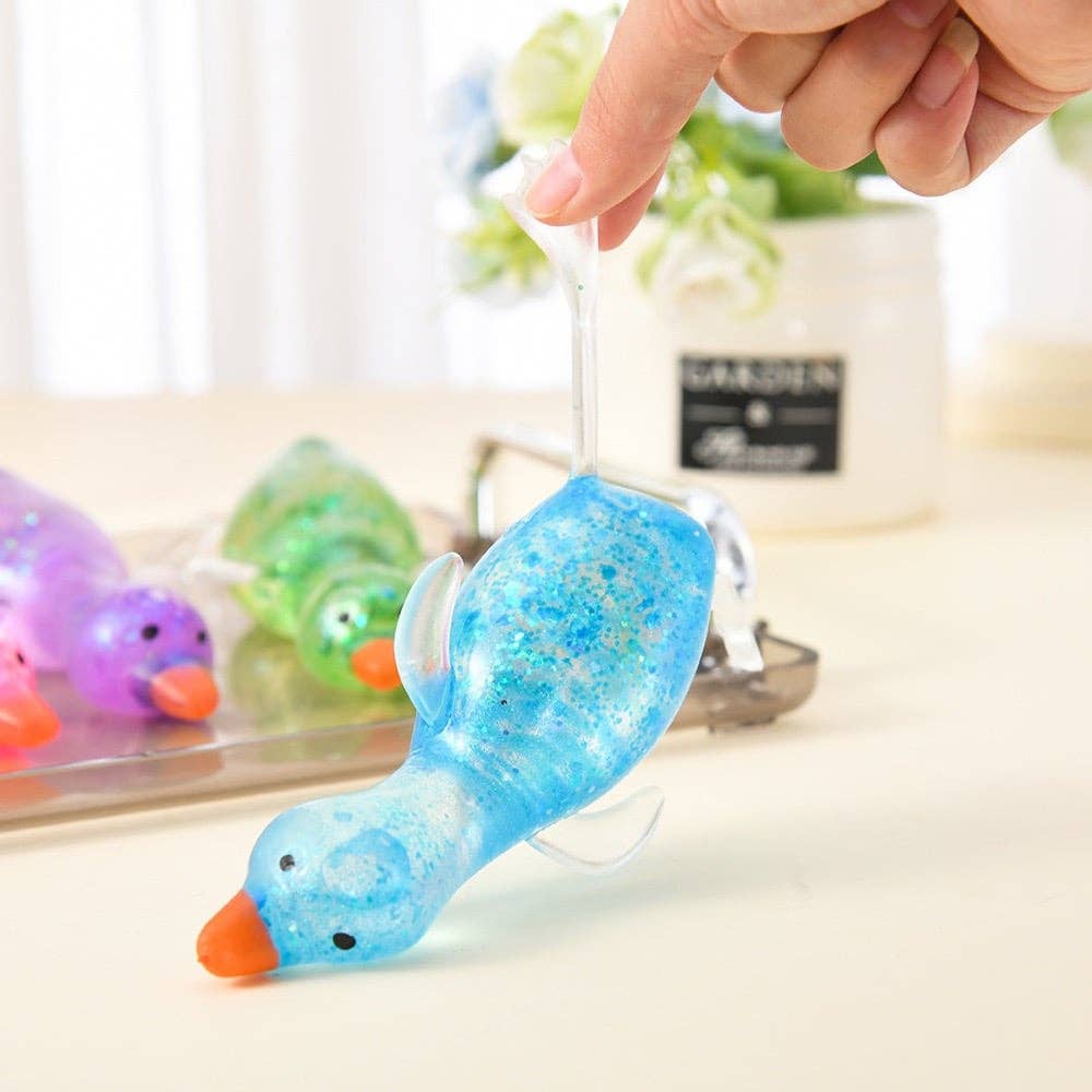 Glitter Duck Squishy- Stretchy Stress Relief Fidget Toy - restock 5/19: Blue