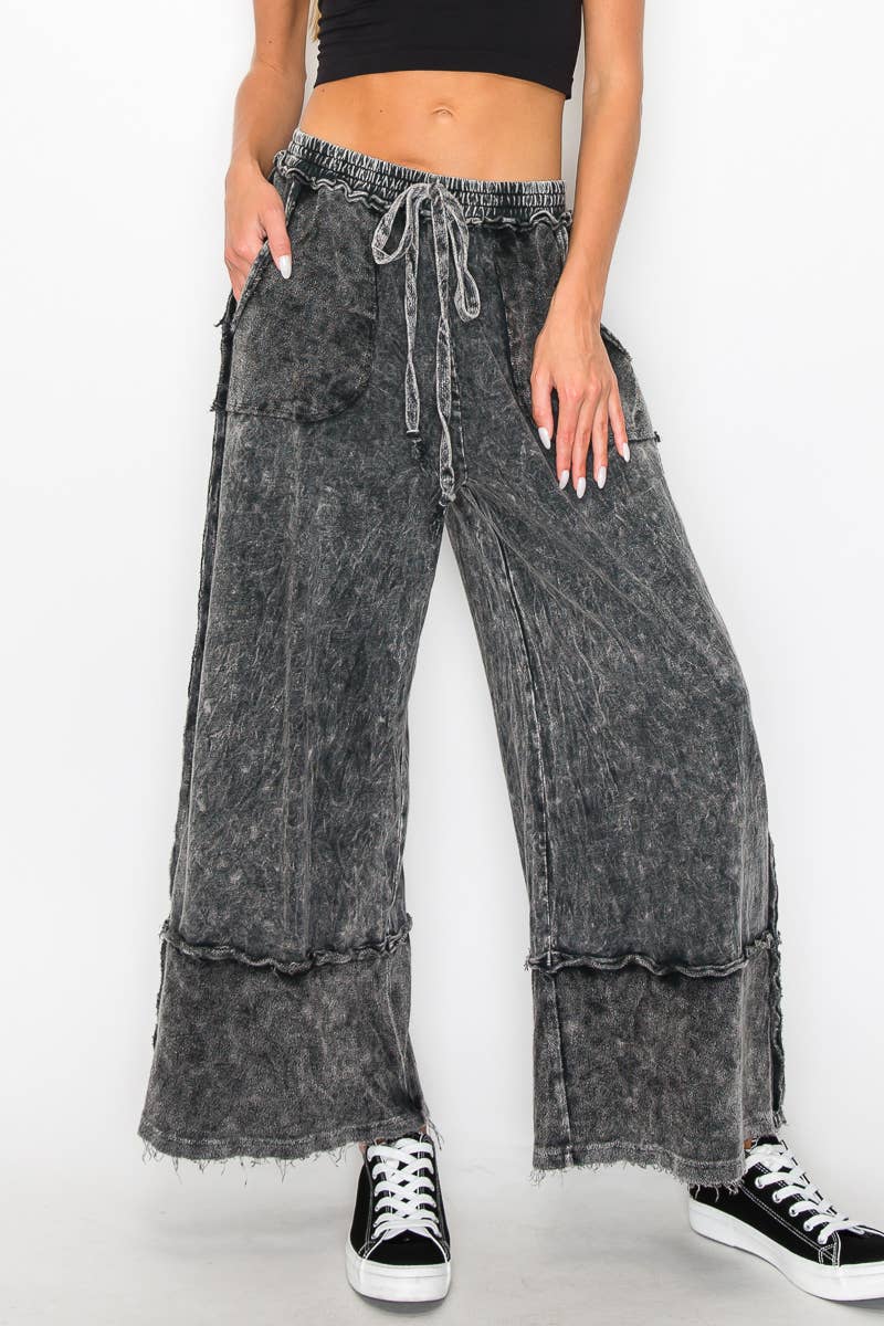 MineralWash Wide Pants with raw hem frayed details HP5536..: Latte / S-M-L / 2-2-2
