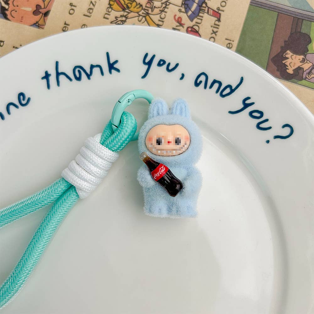 Get Cola in my hands Fluffy Labubu bag charm rope keychain: Purple