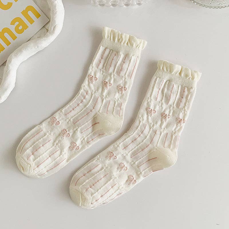 Rufia - White Rolled Edge Socks for Women: TRIBOW / AVERAGE