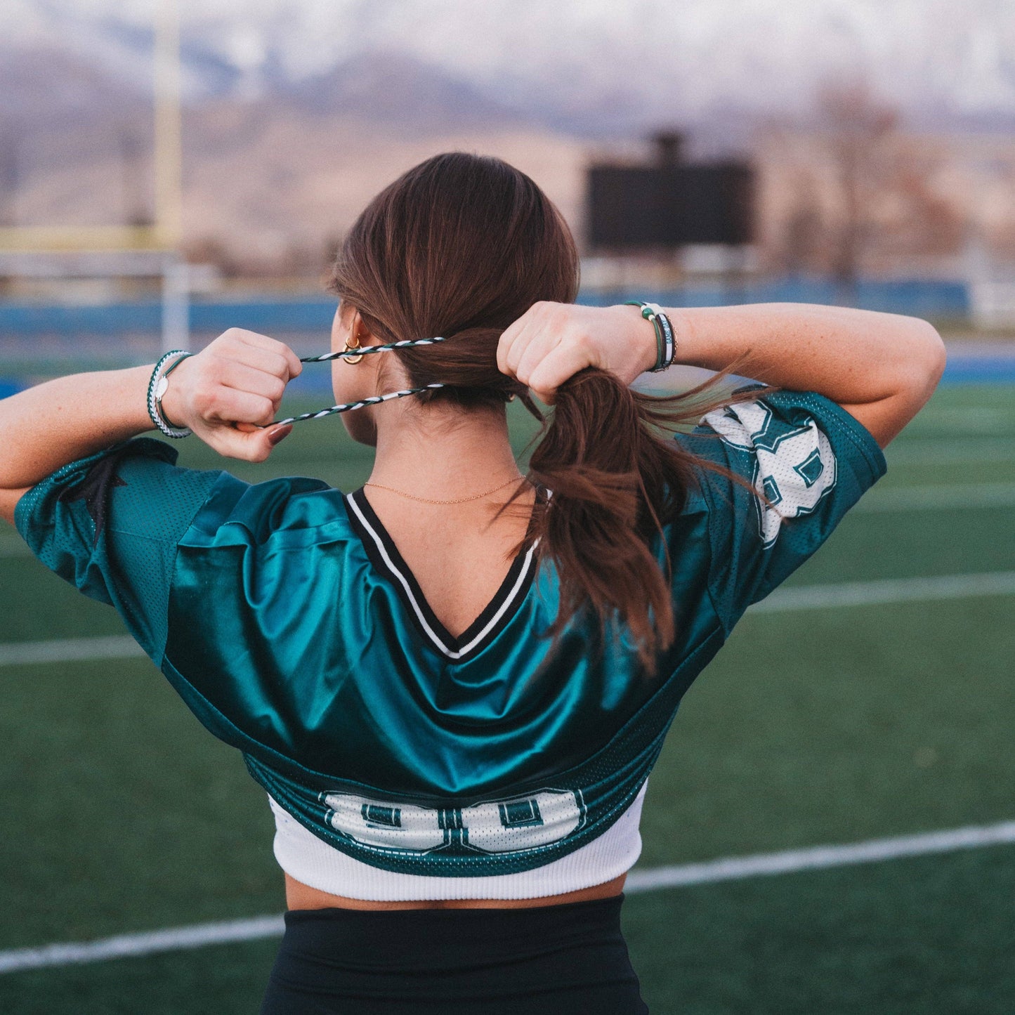 "Game Day" Green, White & Black Hair Tie Bracelets: Medium