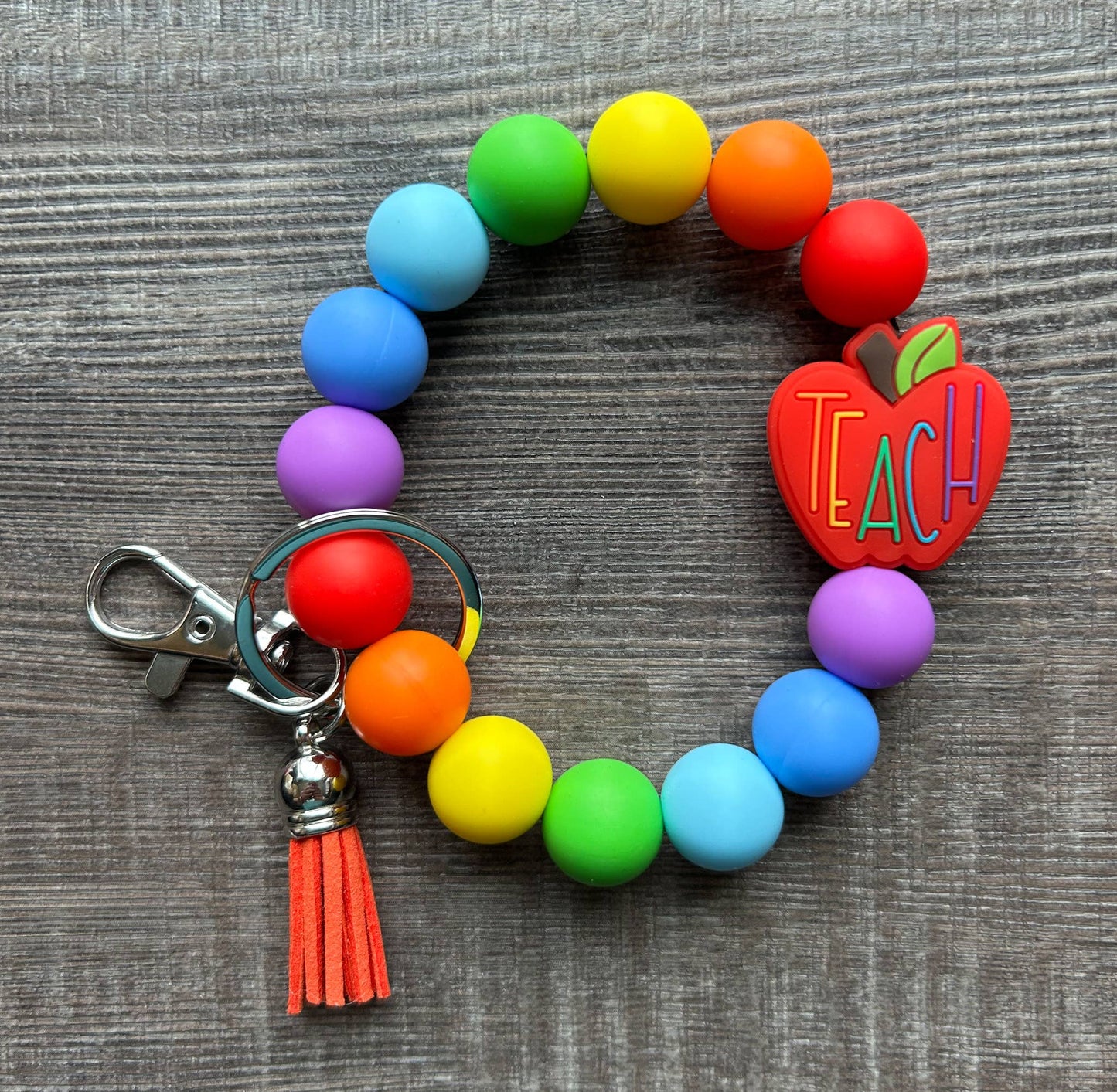 Apple Colorful Teacher Wristlet Keychain: Pink