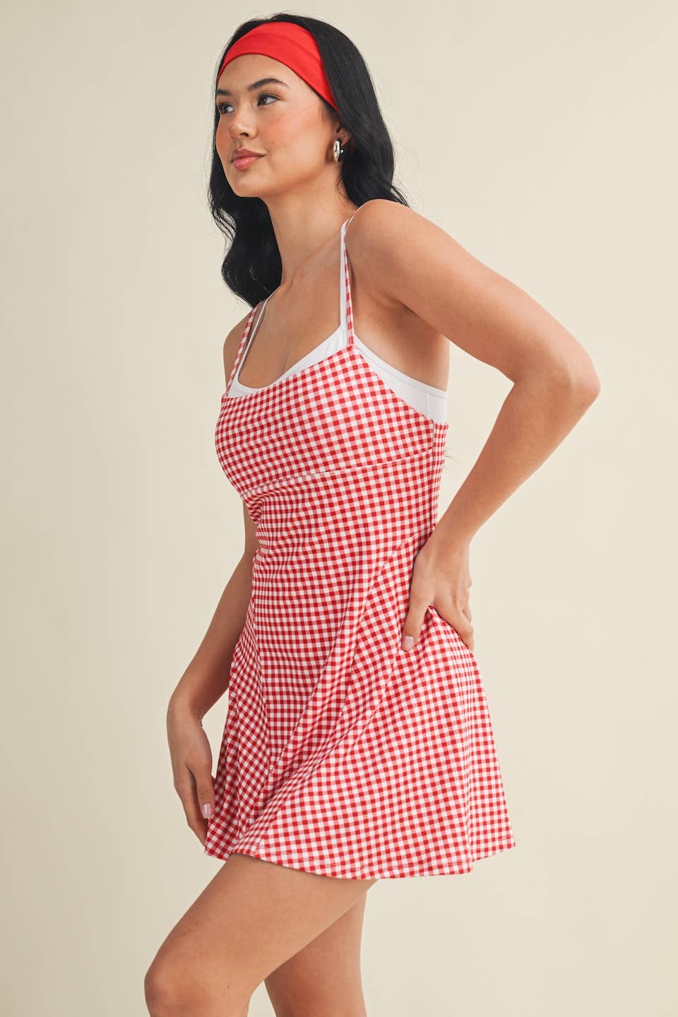 Gingham Print Double Layered Dress: Blue Gingham / S