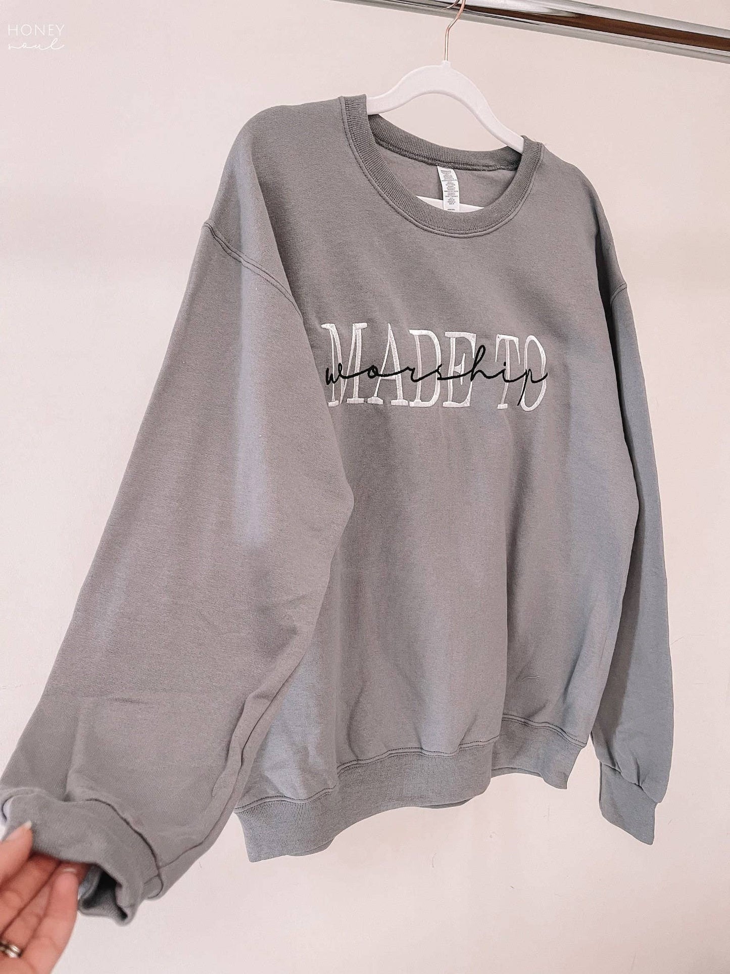Embroidered Made To Worship GREY Sweatshirt ORIGINAL: Large / Sweatshirt