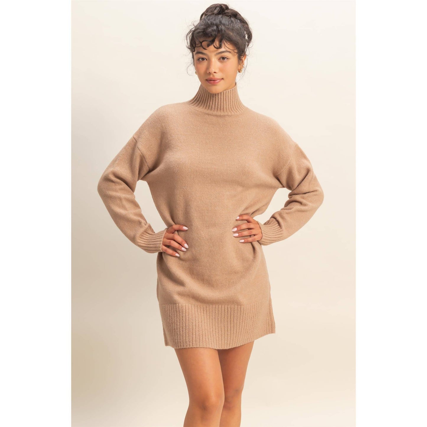 High Neck Sweater Mini Dress: BLACK / S-M-L(2-2-2)