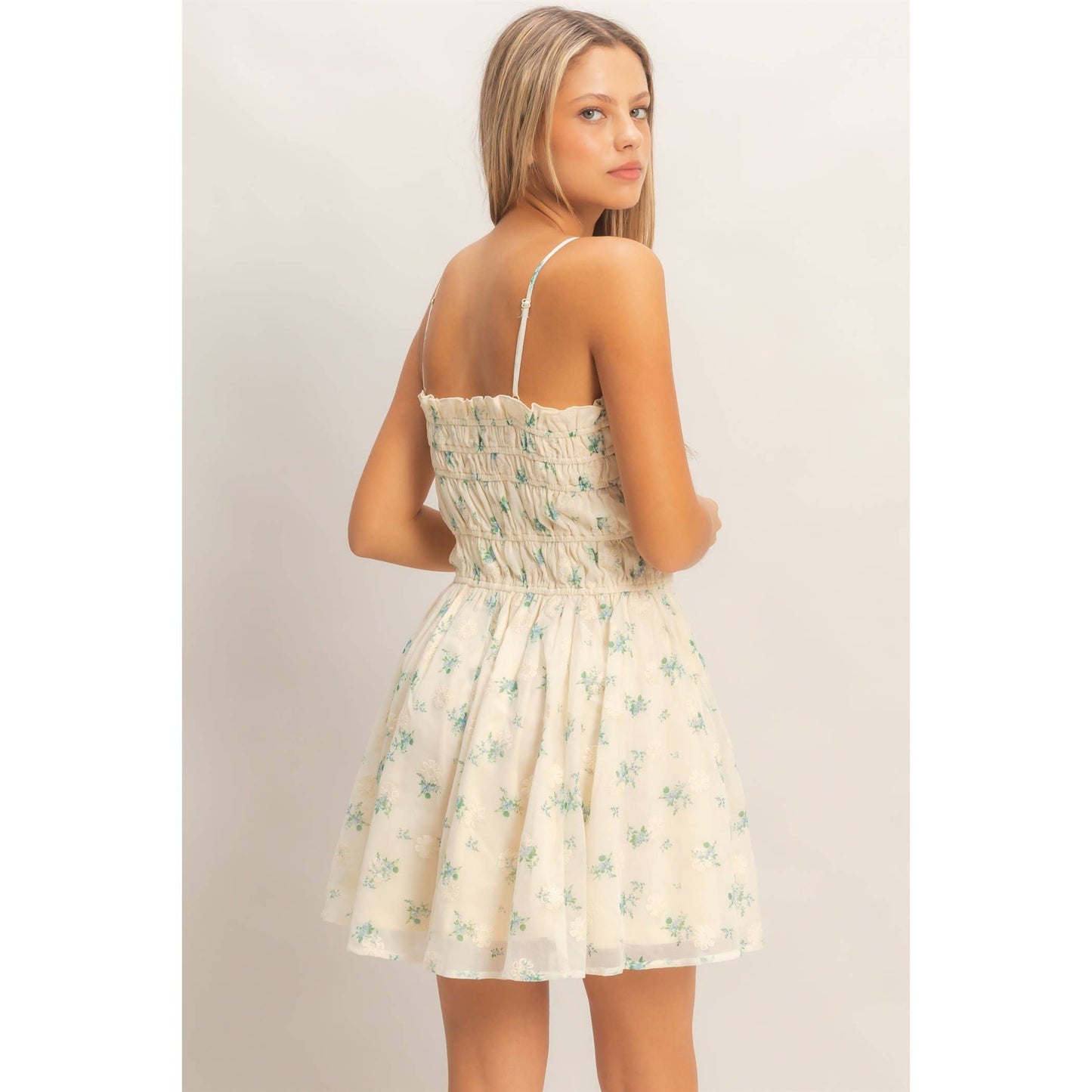 Shirred Floral Button-Front Mini: PINK / S-M-L(2-2-2)