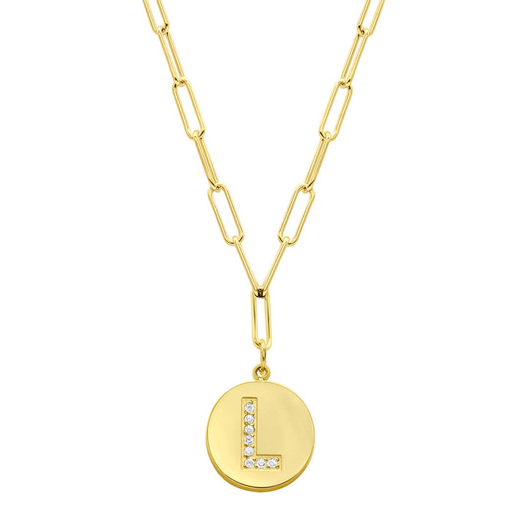 Tarnish Resistant 14K Gold Plated Initial Disc Necklace: P / Default Title