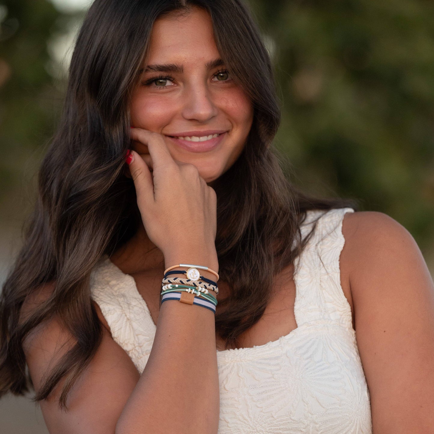 "Anchor" Nautical Colors with Anchor Charm Hair Tie Bracelets: Medium