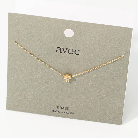 Mini Pave Cross Charm Necklace: G