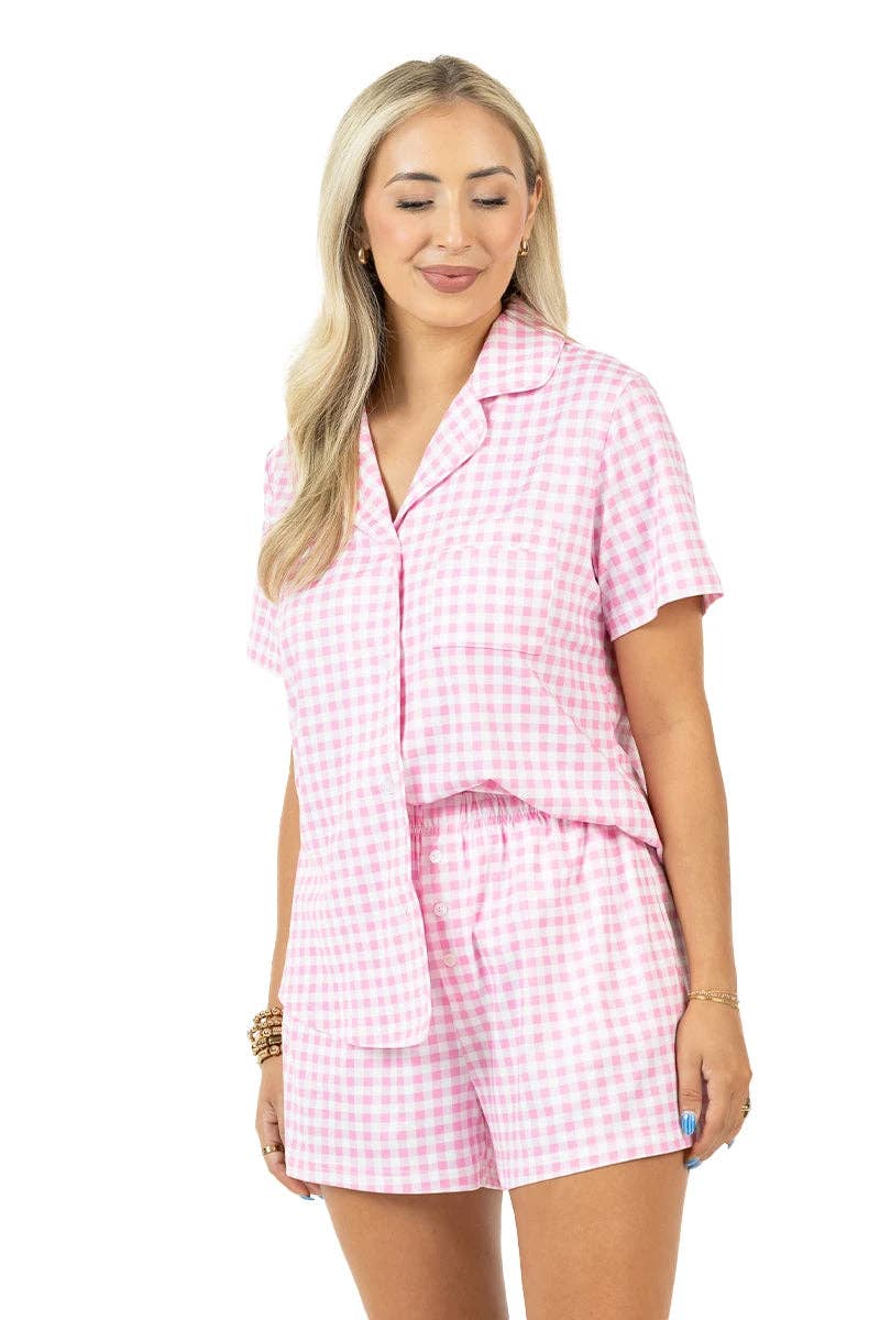 Light Pink Wholesale Plaid PJ Shorts: Light Pink / XXL