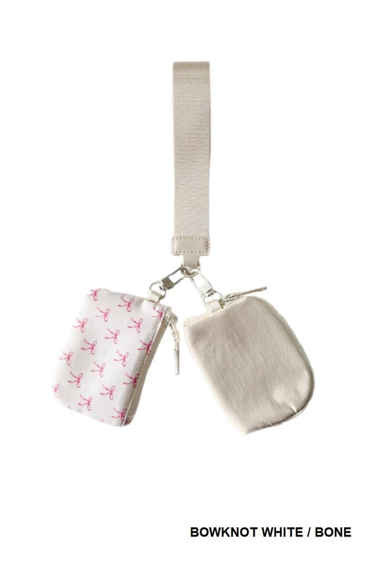 Dual Pouch Wristlet Keychain Wallet: BOWKNOT WHITE/BONE / 1 (ONE SIZE)