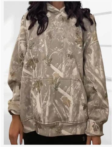 Trendy Viral Forest Camo print oversized hoodie: White / L