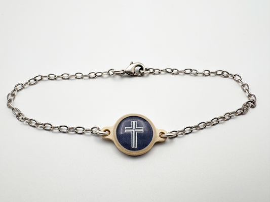 Tap To Pray™ - Survivor Series Handmade Bracelets: .999 Silver-Plated + Slate Cross